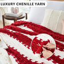 L'AGRATY Chunky Knit Blanket Throw - Soft Chunky Throw Blanket 60x80: 100% Hand Kintted Chenile Crochet Throw Blanket for Couch - Large Cable Knit Chunky Blanket for Home Decor(Red and White) by CozyNest Decor