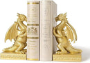 Dragon Statue Decorative Bookends for Shelves, Regal Gold Dragon Statue Home Office Decoration, Fantasy Dragon Figurine Enthusiasts Gifts by CozyNest Decor