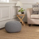 REDEARTH Round Boho Pouf Ottoman - Cable Knitted Cord Boho Pouffe - Stuffed Poof Accent Beanbag Footrest for Living Room - Nursery - Bedroom - Covered Patio - Study Nook (18”x18”x14”) - Gray-S by CozyNest Decor