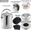 RED FACTOR Premium Compost Bin for Kitchen Countertop - Stainless Steel Food Waste Bucket with Innovative Dual Filter Technology - Includes Spare Filters (Brilliant Steel, 1.3 Gallon) by GreenHaven Gardens