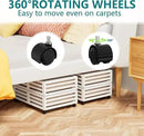 Bamboo Under Bed Storage Containers- Underbed Organizer with Wheels with Large Dust Bag,Sturdy Wood Rolling Under the Bed Shoe Storage Organizer Drawer 2 Packs (White, Small) by CozyNest Decor