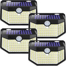 HMCITY 120 LED Outdoor Solar Lights with Motion Sensor and 3 Lighting Modes, IP65 Waterproof Wide Solar Wall Lights Ideal for Garden Patio Yard (Front Button 4Packs, Daylight White) by GreenHaven Gardens