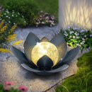Huaxu Solar Lights Outdoor Garden Decor Crackle Glass Globe Lotus Flower Gray Metal Waterproof Light for Patio, Lawn, Walkway, Tabletop, Ground,Christmas Gifts for Mom,Women by GreenHaven Gardens