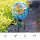 10 Inch Glass Gazing Ball, with 9.4" Tall Metal Gazing Globe Stand, Glass Balls Display Holder Set for Outdoor Garden Lawn Yard Decoration, Blue Artistic by CozyNest Decor