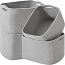 Storage Baskets for Organizing & Shelves, Woven Cotton Rope Organization Bins for Dog Toys, Clothes, Books, Nursery Organizer, 15" Lx11 Wx9.5 H, (4 Packs) Grey by CozyNest Decor