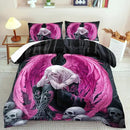 Gothic Skull Comforter Set King for Adults,Angel Wings Bedding Set Pink for Girls,Sexy Angel Comforter Bedroom Decor Teen,Gothic Skull Bedding Decor Pink Wings Quilt by CozyNest Decor