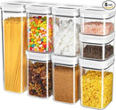 MR.SIGA 8 Piece Airtight Food Storage Container Set, BPA Free Kitchen Pantry Organization Canisters, One-handed Airtight Plastic Containers with Lids for Cereal, Spaghettie, Pasta,White by CozyNest Decor