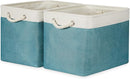 Bidtakay Foldable Storage Bins Set of 2 Tall Cloth Baskets 16" X 11.8" X 11.8" Decorative Organizers for Linen Closet (White & Teal) by TinyTreasures Baby Boutique