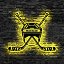 Custom Hockey LED Sign - Goalie Helmet Personalized Name Sign with Crossed Sticks, Light Up Goalie Mask Hockey Room Decor for Boys, Players, Fans by CozyNest Decor