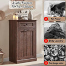 Tilt Out Laundry Hamper Cabinet, 10 Gallon Farmhouse Trash Can Cabinet with Drawer, Hidden Wood Garbage Can Bin Cabinet with Laundry Storage Basket for Bathroom, Kitchen, Brown by CozyNest Decor