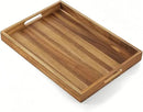 Acacia Wood Serving Tray with Handles - 17-Inch Large Wooden Tray for Ottoman - Perfect for Breakfast, Lunch, Dinner, Appetizers, Patio, Ottoman, Coffee Table,BBQ, Party – Great for Lap &Couch by CozyNest Decor