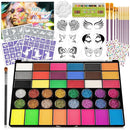 42 Color Face Painting Kit for Kids-Non Toxic Water Activated Face Paint Palette with 16 Crayons,6 Reusable & 63 Sticky Stencils,Brushes,Gems.Ideal Choice for Carnival,Halloween,Parties,Makeup etc. by TinyTreasures Baby Boutique