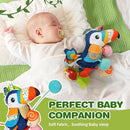 Jollybaby Musical Activity Pull String Hanging Toy for Baby Stroller Car Seat Crib Play Gym, Plush Stuffed Toucan Toy for Carseat with Music Teether Rattles, Sensory Toy for Baby Gift by TinyTreasures Baby Boutique