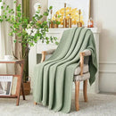 Chunky Cable Knit Throw Blanket Lightweight Light Green 100% Organic Cotton Blanket for Sofa Couch Bed Baby Nursery, Rustic Shabby Chic Modern Farmhouse, 60” x 80” Bonus Laundering Bag by CozyNest Decor