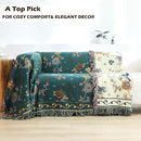 Boho 100% Organic Cotton Large Throw Blanket 50" x 60" - All Season Rustic Ultra Soft Breathable Floral Bird Blanket for Bed Sofa Couch Chair Bedspread Quilt Gift-Teal,Beige by CozyNest Decor