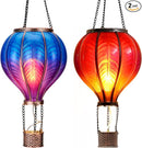 TERESA'S COLLECTIONS 2 Pack Hanging Solar Lantern Outdoor Garden Decor ,Waterproof Plastic Hot Air Balloon Red Flickering Flame Effect Lantern for Yard Tree,Gift for Mom Lovers,18" by GreenHaven Gardens