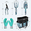 WORKPRO 5PCS Garden Tool Set, Aluminum Heavy Duty Gardening Tool Set with Garden Tool Bag, Outdoor Garden Hand Tools, Floral Blue by GreenHaven Gardens