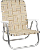 Lawn Chair USA Folding Aluminum Outdoor Patio Lawn Chair | Heavy-Duty Webbed Chairs for Camping, Sports, Beach, Yard & Tailgating | Lightweight Portable | High Back Beach Chair - Tan Stripe by GreenHaven Gardens