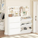 Shoe Cabinet Set of 2 with 3 Flip Drawers, Narrow Shoe Cabinet with 9 Hooks Coat Rack, Freestanding Shoes Storage Cabinets with Adjustable Shelves for Entryway, Hallway, Living Room, White by CozyNest Decor
