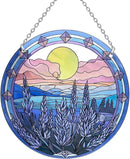 6’’ Lavender Suncatcher Stained Glass - Sun Catcher with Mountain Stained Glass Window Hanging, Suncatchers for Windows Hanging, Lavender Wall Decor, Suncatcher Gifts for Women/Friends/Lover by GreenHaven Gardens
