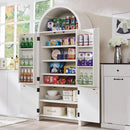 71" Tall Arched Bathroom Storage Cabinet, Modern Fluted Storage Cabinet w/Doors, 3 Adjustable Shelves, 6 Door Shelves, Wood Freestanding Cabinet for Bathroom, Entryway, Hallway, Antique White by CozyNest Decor