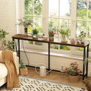 SUPERJARE 70 Inch Console Table with Outlets and USB-C Port, Extra Long Behind Couch Sofa Table with X-Shaped Design, Narrow for Entryway, Living Room, Metal Frame, Wooden Top, Rustic Brown by CozyNest Decor