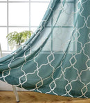 MIUCO Moroccan Embroidered Semi Sheer Curtains Faux Linen Grommet Window Panel Pair for Bedroom 52 x 63 Inch, Teal by CozyNest Decor