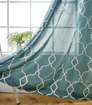 MIUCO Moroccan Embroidered Semi-Sheer Curtains Faux Linen Grommet Curtains for Living Room 52 x 84 Inch 2 Panels Set, Teal by CozyNest Decor