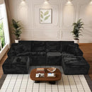 Modular Sectional Sofa Cloud Sectional Couch, 135" Comfy Fluffy U Shaped Black Couches for Living Room, Deep Seat Memory Foam Plush Corduroy Boneless Couch Sectionals with Right Facing Chaise Sofa by CozyNest Decor