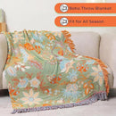 Boho Fall Throw Blanket for Bed，100% Ultra Cotton Soft Breathable Bed Throw Floral Printed Farmhouse Decor Rustic Bed Throws for Couch Sofa Quilt 60" x 80"-Orange& Sage Green by CozyNest Decor