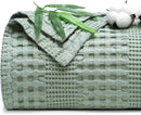 PHF Cooling Waffle Blanket Queen Size, Lightweight 60% Rayon Derived from Bamboo & 40% Cotton Breathable Blanket for Hot Sleepers, Soft and Luxury for Bed Couch and Sofa, 90"x90", Sage Green by CozyNest Decor