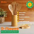 Riveira Bamboo Wooden Spoons for Cooking 9-Piece with Holder, Apartment Essentials Wood Spatula Spoon Nonstick Kitchen Utensil Set Premium Quality Housewarming Gifts for Everyday Use by CozyNest Decor