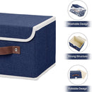 ANMINY Storage Bin with Lid Storage Boxes with PU Leather Handles PP Plastic Board Decorative Foldable Lidded Cotton Linen Fabric Home Cubes Baskets Closet Organizer Container - Blue, Small Size by TinyTreasures Baby Boutique