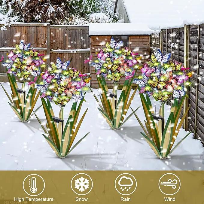 Solar Metal Agave Butterfly Flower Stick Garden Sculpture - Outdoor Gift, Christmas Lights, Swaying Butterfly, Sunflower - Solar Outdoor Statues (3 PCS Light Green), photo 7 of 7