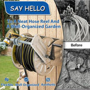 GREENER Stainless Steel Hose Reel for Outside,Wall Mount Garden Hose Holder Heavy Duty Metal Reel, 3/4" Solid Connector with 5/8" Inlet Hose and Crank,65-Feet 5/8" Hose Capacity