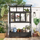 Garden Wood Portable Cold Frame - Mini Greenhouse with Wheels, Open Roof & Storage (Black+ Wood Color + WoodColor) by GreenHaven Gardens