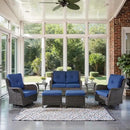 Outdoor Patio Furniture Set - 7 Piece Brown Wicker Conversation Patio Furniture Set All Weather Swivel Chairs with Ottoman and Loveseat Glider Chair for Deck Balcony Backyard by GreenHaven Gardens