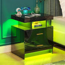 Night Stand with Light, High Gloss Nightstand with USB/Wireless Charging Station, LED Black Nightstands with Storage Drawers, RGB Side End Table for Bedroom Furniture（Black） by CozyNest Decor