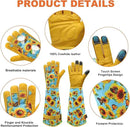 DLY Gardening Gloves for Women, Rose Gloves Gardening Thorn Proof, Long Garden Gloves for Women, Breathable Cowhide Leather Gauntlet (Medium, Blue) by GreenHaven Gardens