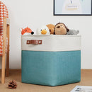 DULLEMELO Square Storage Cubes Baskets for Gifts Empty, 12 inch Cube Stroage Bins Linen Closet Organizers and Storage Baskets for Toy Nursery Shelves Bedroom Storage(4 Pack - 12" White&Teal) by TinyTreasures Baby Boutique