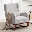 Rocking Chair Nursery with Foot Rest, Wingback Nursery Rocking Chairs, Teddy Nursing Glider Rocker Chair with Pillow and High Back for Nursery, Living Room, Bedroom, Grey by TinyTreasures Baby Boutique