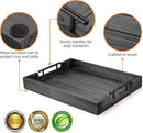 Dark Grey Coffee Table Decorative Serving Tray with Handles & 4 Coasters - 17x13 Inch Wood Tray for Ottoman, Breakfast, Wooden Tray by CozyNest Decor