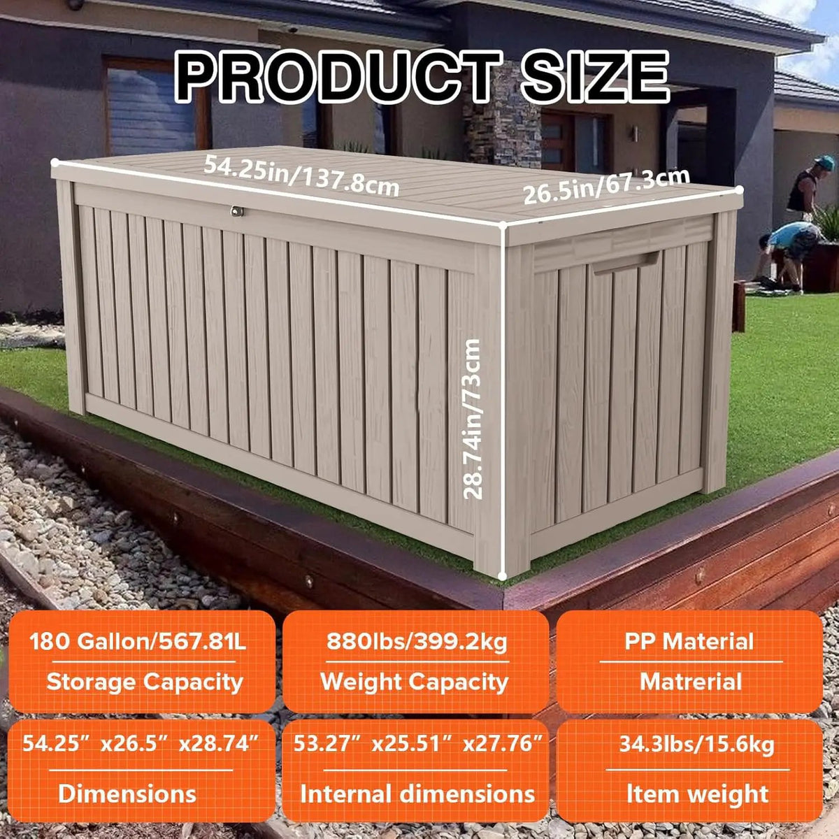 180GAL Brown Versatile Outdoor Deck Box – Waterproof, SGS - Tested UV Protection, Fits Various Storage Needs: Pool Accessories to Gardening Supplies, photo 2 of 6