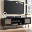 Mid Century Modern TV Stand for 65 inch TV, Entertainment Center with Storage, Metal Mesh Decorated Cabinet Doors for Living Room, Black by CozyNest Decor