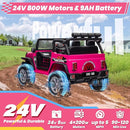 24V 4WD Ride on Truck Car w/800W Motors, Gift Flower, Remote Control, 2 Seaters, Light Bar, 3 Speeds, Pop Music, Power Four Wheels, 24 Volt Ride on Toy Car for Big Kids, Rose Red by TinyTreasures Baby Boutique