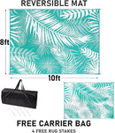 Outdoor Rug 8'x10' Waterproof for Patios Clearance, Reversible Outdoor Plastic Straw Rug Camping Carpet, Outside Floor Mats Large Area Rugs for RV,Patio,Deck,Porch, Beach,Balcony,Teal&White by GreenHaven Gardens