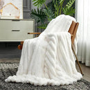 Cozy Bliss Faux Fur Throw Blanket for Couch, Cozy Warm Plush Striped Blanket for Sofa Bedroom Living Room, 60 * 80 Inches Cream White by CozyNest Decor