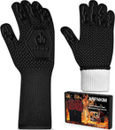 BBQ Oven Gloves 1472℉ Heat Resistant Oven Mitts Silicone Non-Slip Cooking Gloves for Barbecue, Grilling, Baking, Welding, Smoker (A Pair) (Black) by GreenHaven Gardens