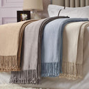 CUDDLE DREAMS Silk Throw Blanket with Hand-Knotted Fringe, Natural, Soft & Breathable (Ice Blue) by CozyNest Decor
