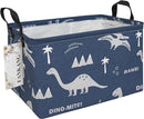 FANKANG Storage Bins, Nursery Hamper Canvas Laundry Basket Foldable with Waterproof PE Coating Large Storage Baskets for Kids Boys and Girls, Office, Bedroom, Clothes,Toys(Rec-Blue dinosaur by TinyTreasures Baby Boutique